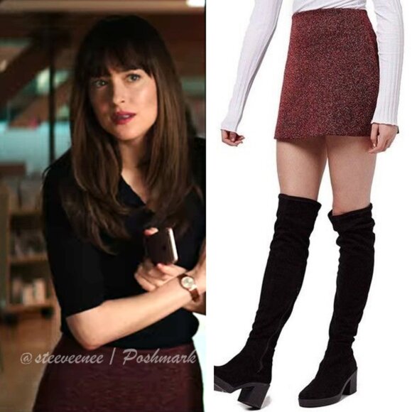Topshop Red Herringbone Mini Skirt ASO Anastasia Steele - Picture 1 of 10